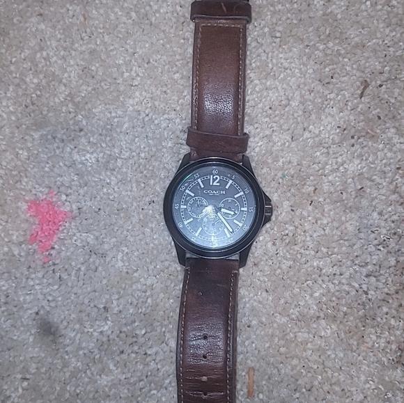 COACH MEN'S  BARROW WATCH, W5007, BLACK/SADDLE Dark Brown , - Picture 1 of 6